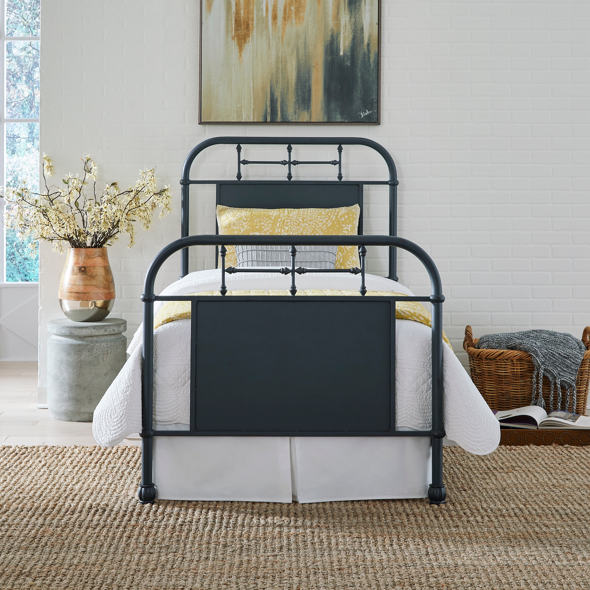 Navy metal bed deals frame