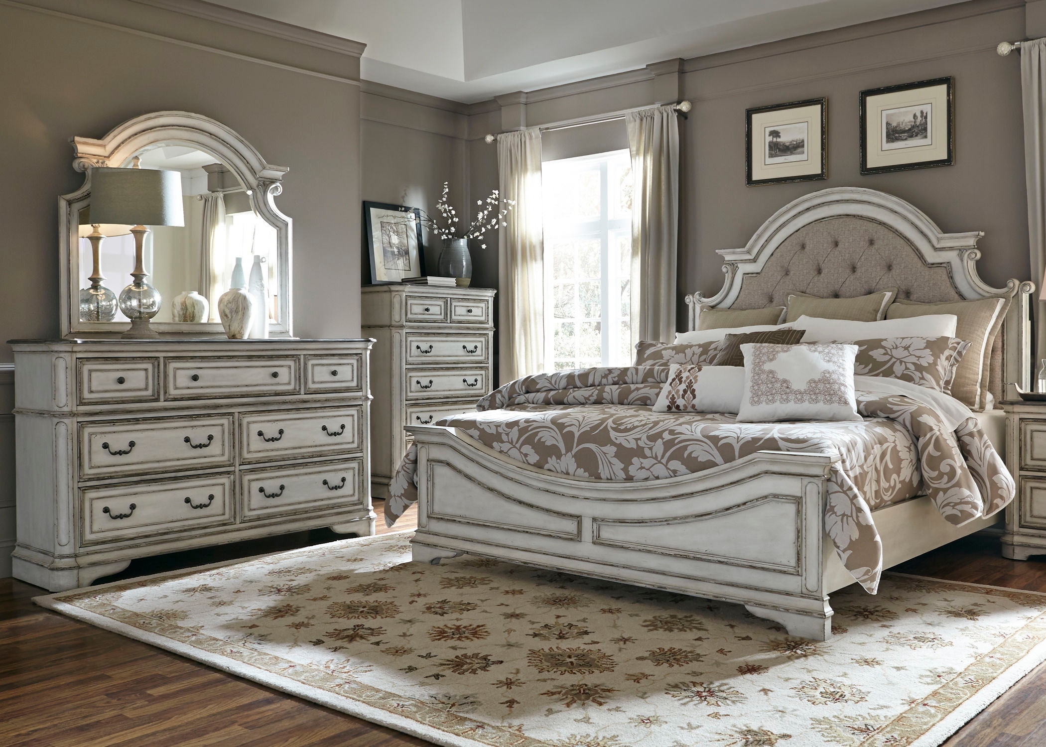 Liberty Furniture Bedroom King Uph Bed, Dresser and Mirror