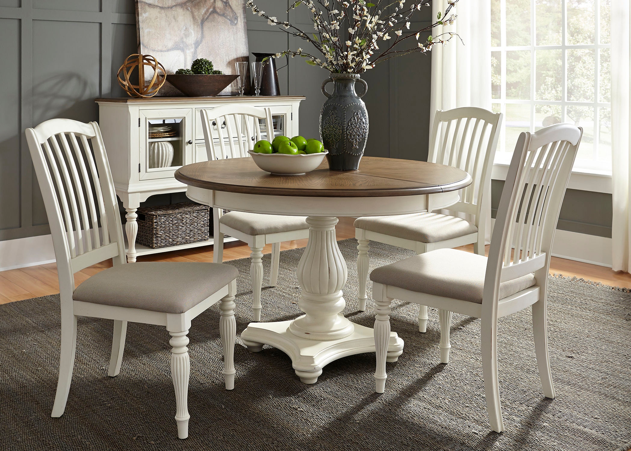 5 piece pedestal online dining set