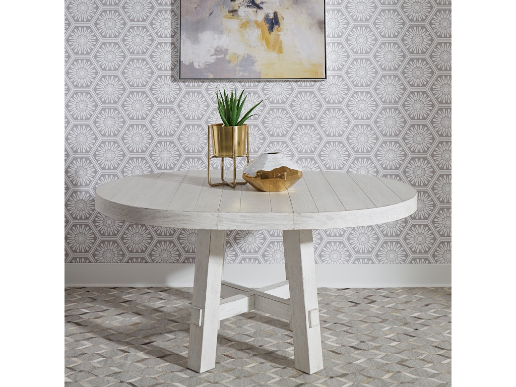 Liberty Furniture Dining Room Modern Farmhouse White Round Dining Table 406w Dr Ros Woodstock
