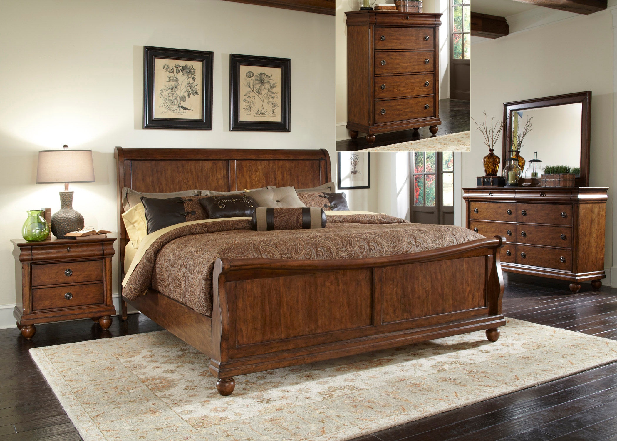 Sleigh bedroom deals sets cherry wood