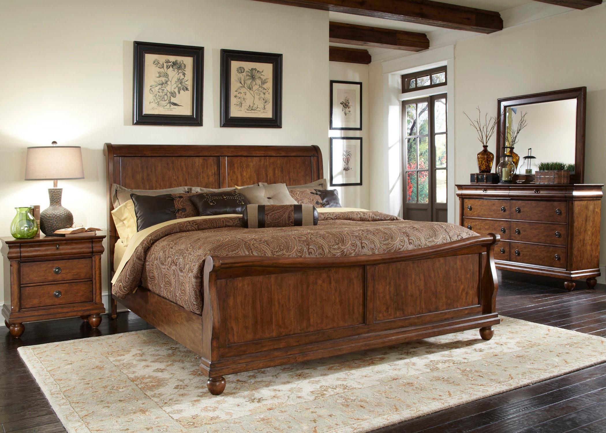 Sleigh bed store and dresser