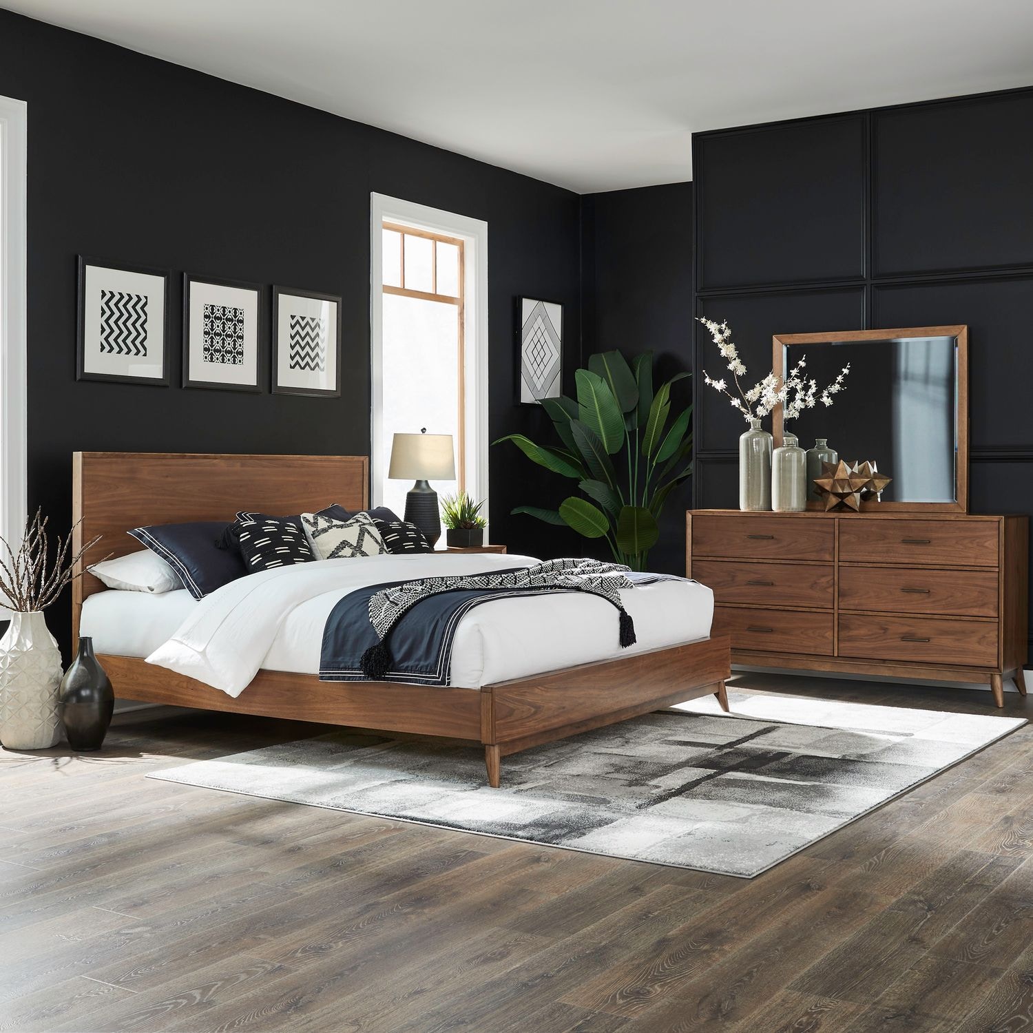  Queen Platform Bed, Dresser and Mirror 