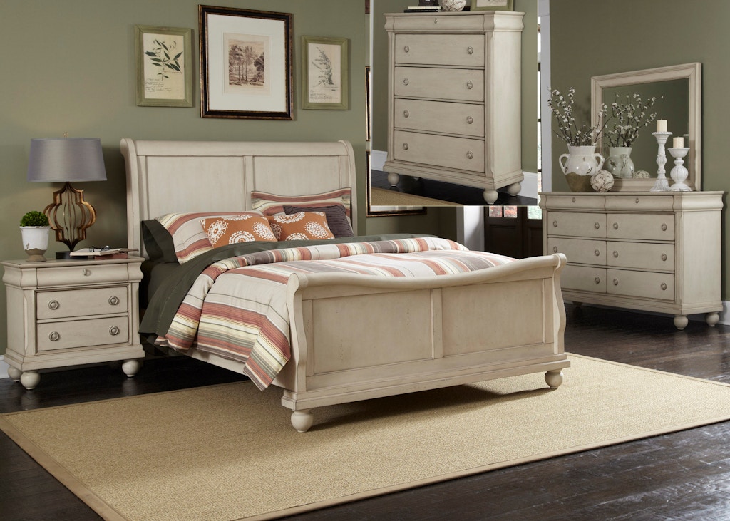 Liberty Furniture Bedroom King Sleigh Bed, Dresser and Mirror, Chest, NS 689BRKSLDMCN Stacy