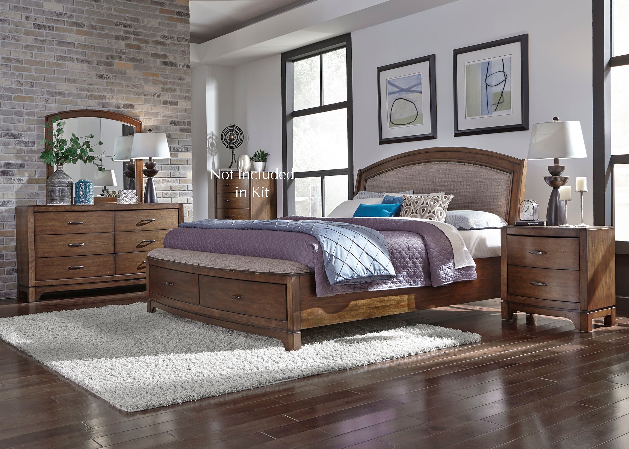 liberty furniture bedroom king storage bed, dresser and mirror 705