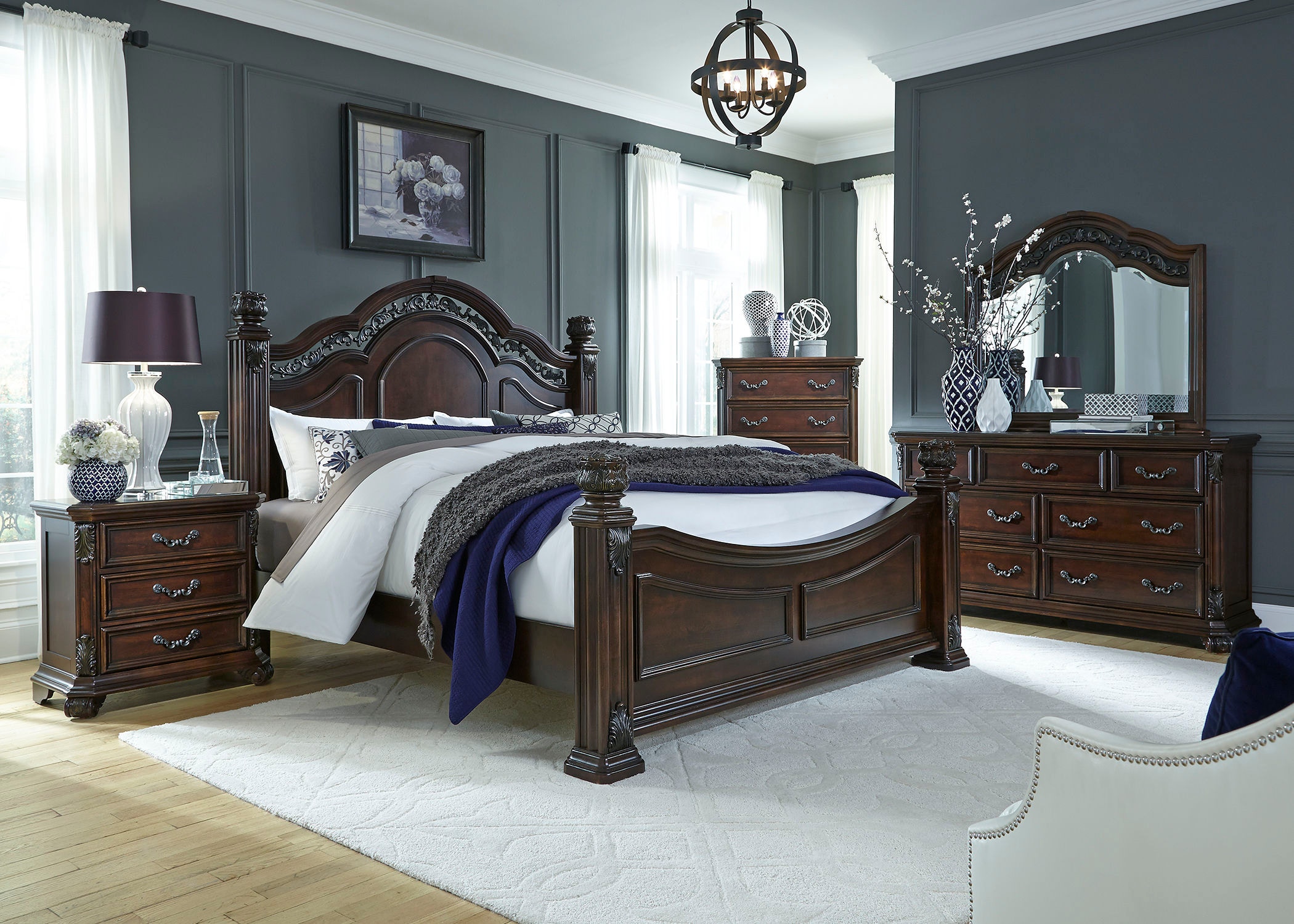 Dark wood online dresser and nightstand