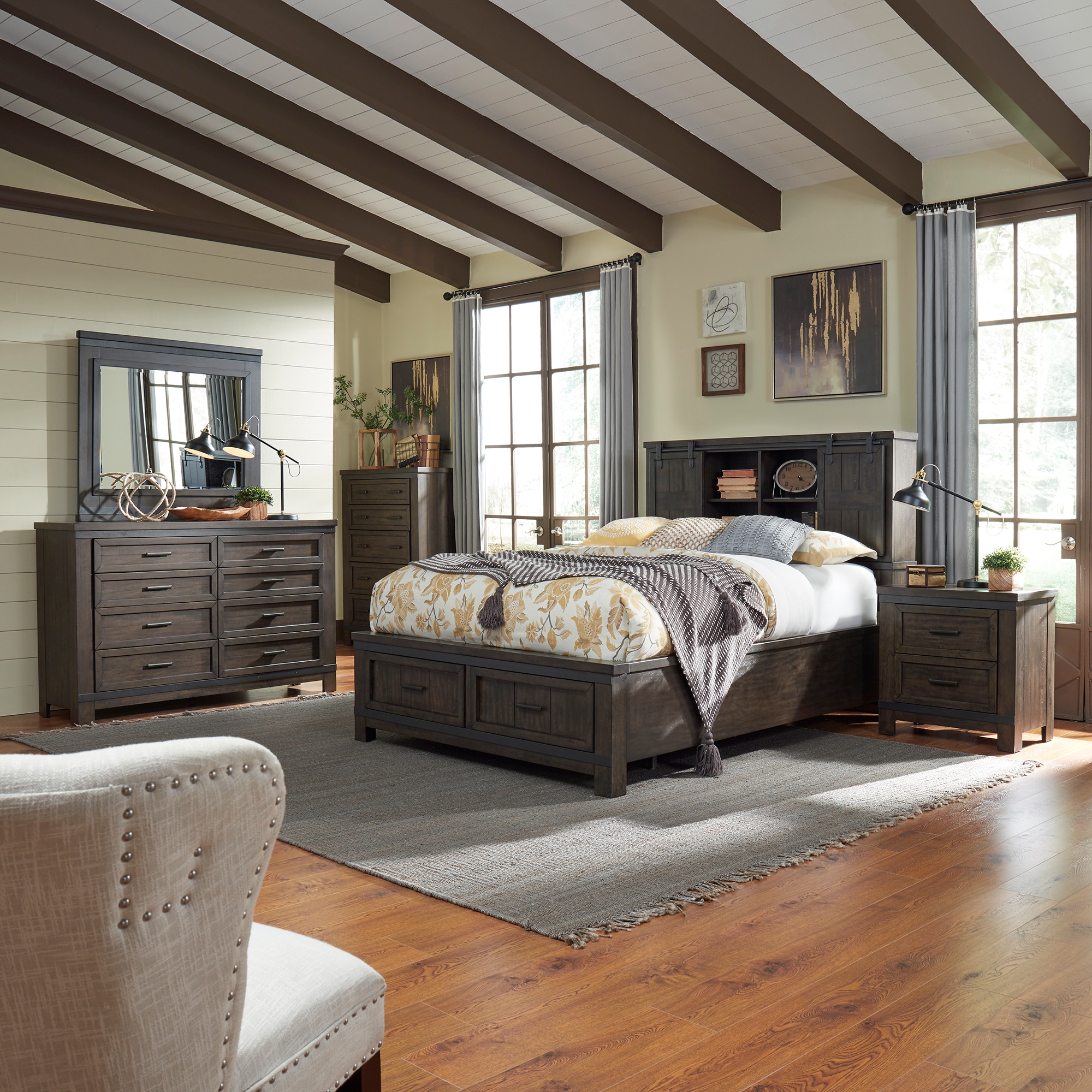 King Bookcase Bed Dresser and Mirror Chest