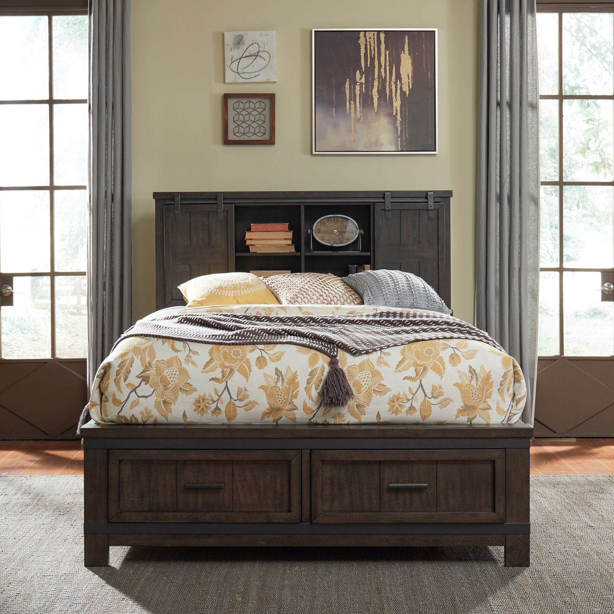 Liberty Furniture Bedroom King Bookcase Bed, Dresser and Mirror