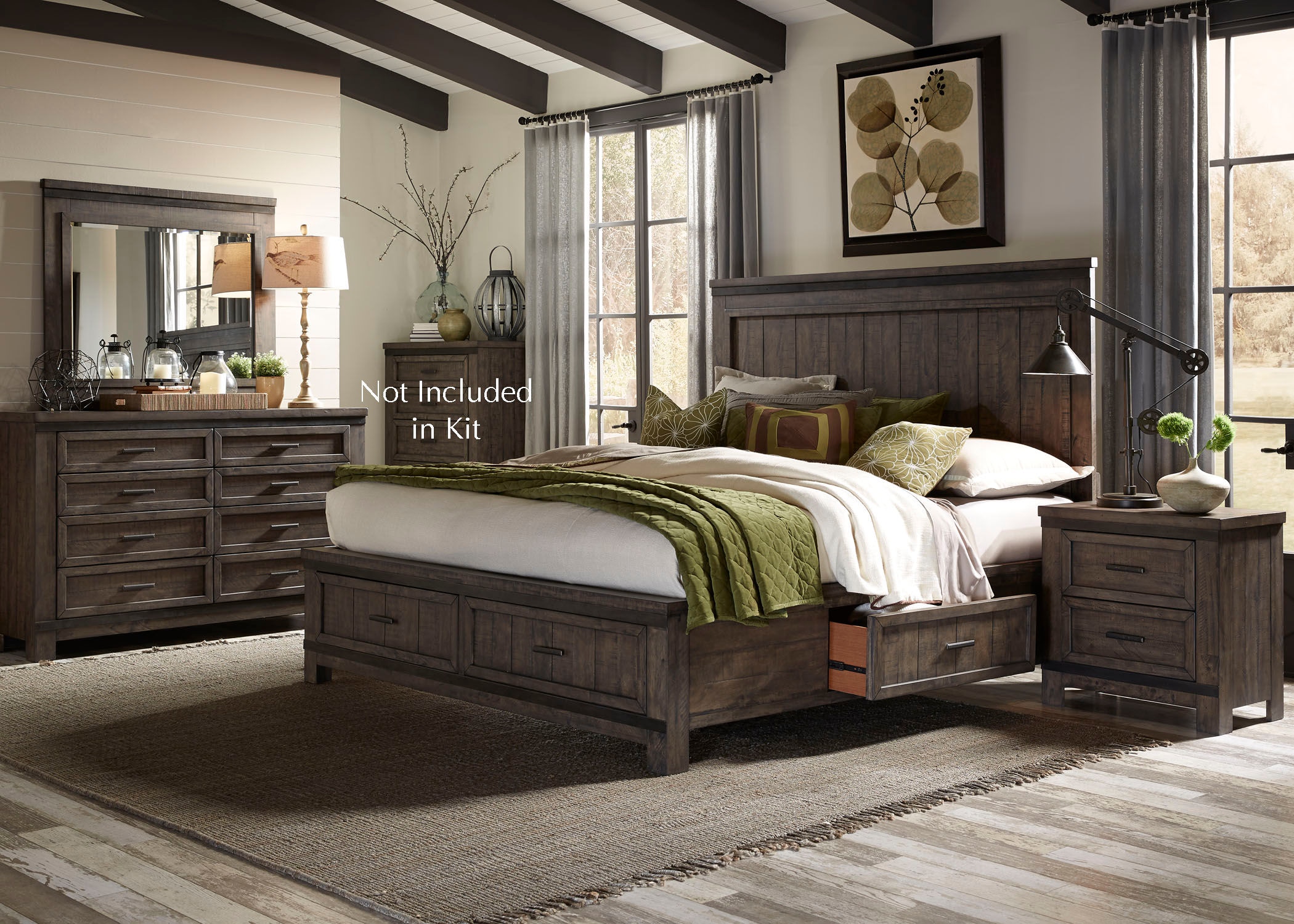 Liberty Furniture Queen Two Sided Storage Bed, Dresser and Mirror, Night Stand 759-BR-Q2SDMN