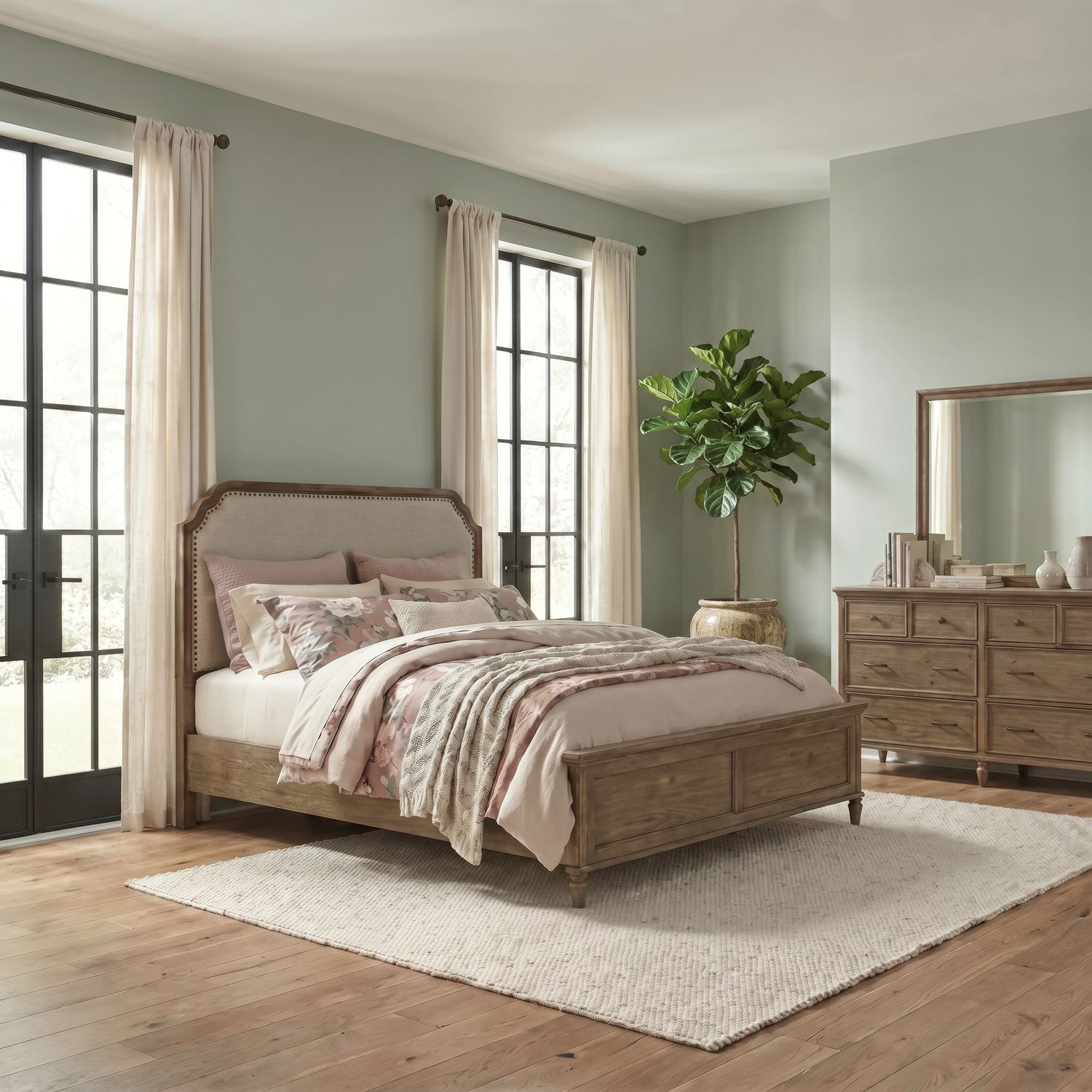  Queen Uph Bed, Dresser and Mirror 