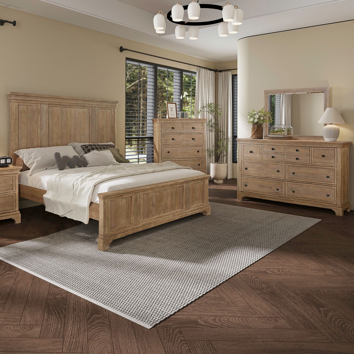  Queen Panel Bed, Dresser and Mirror, Chest 928-BR-QPBDMC