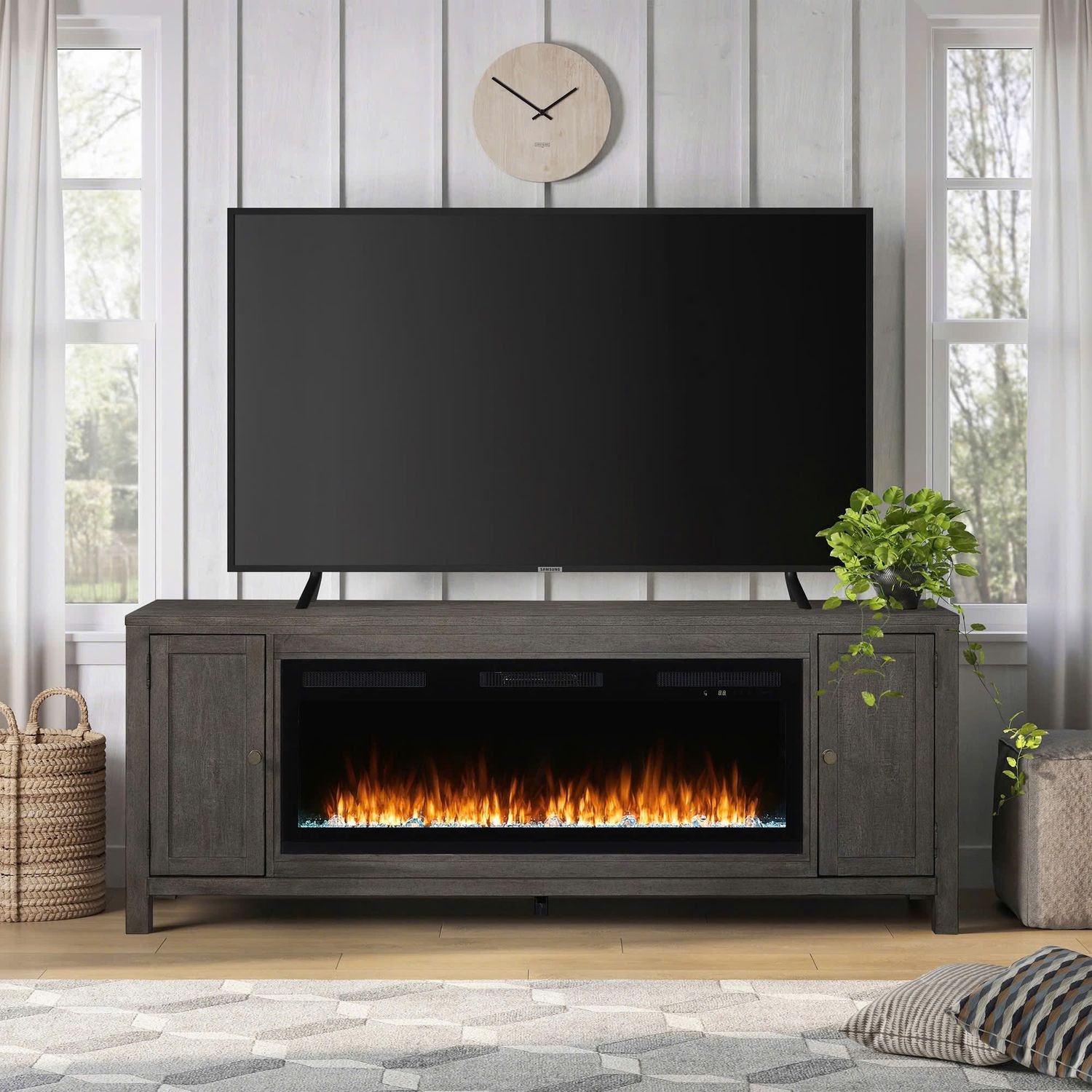 Liberty Furniture Living Room 406 78 Inch Console with Fire