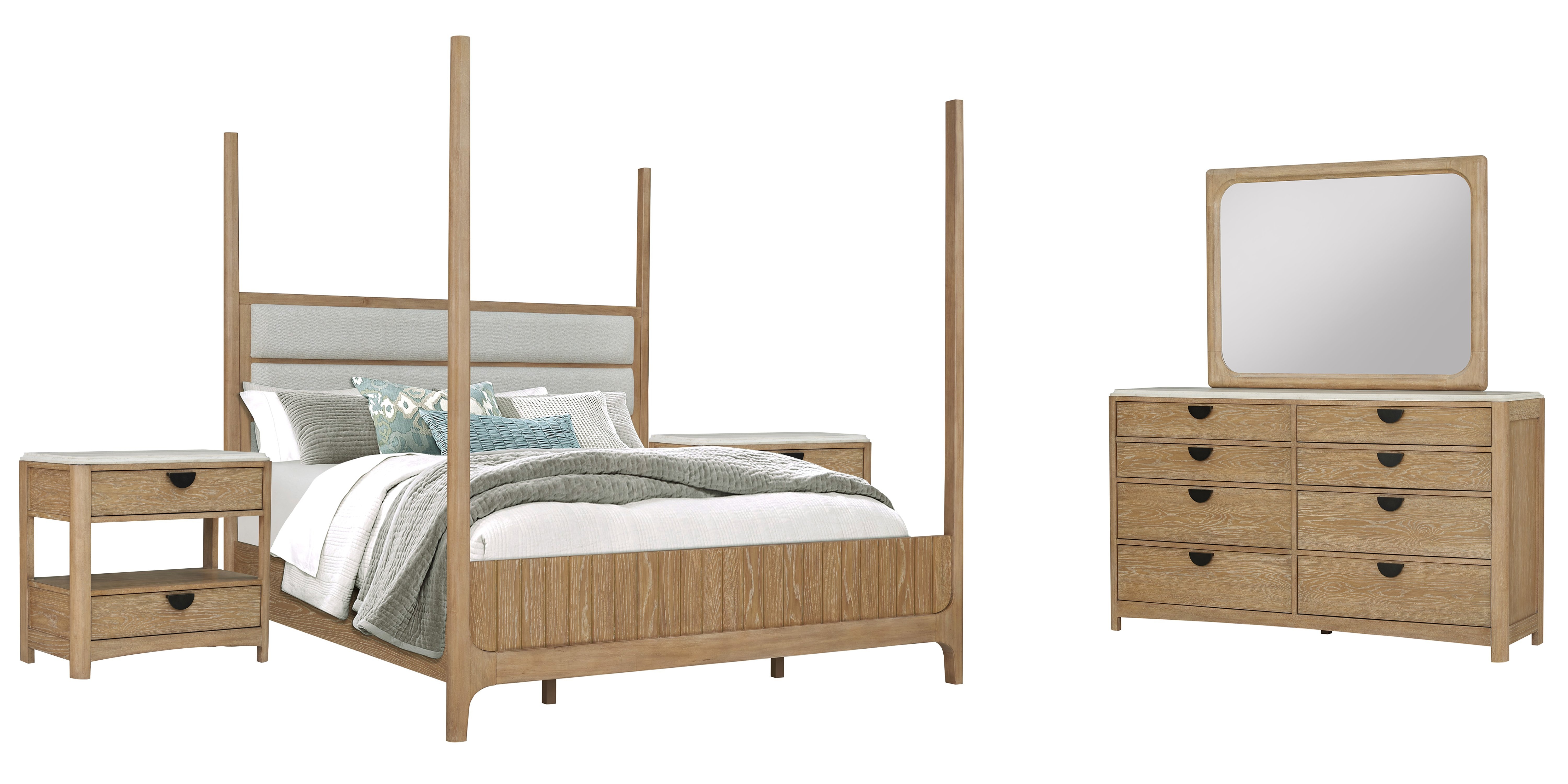 Parker House Escape - Bedroom King Poster Bed with 2 Nightstands and Dresser with Mirror BESC-5PC-1166-DMN2