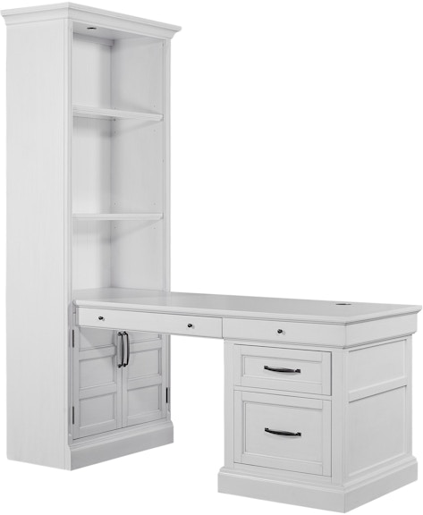 Parker House Shoreham Shoreman - Effortless White Bookcase with Peninsula Desk SHO-3PC-LIB-DESK-EFW