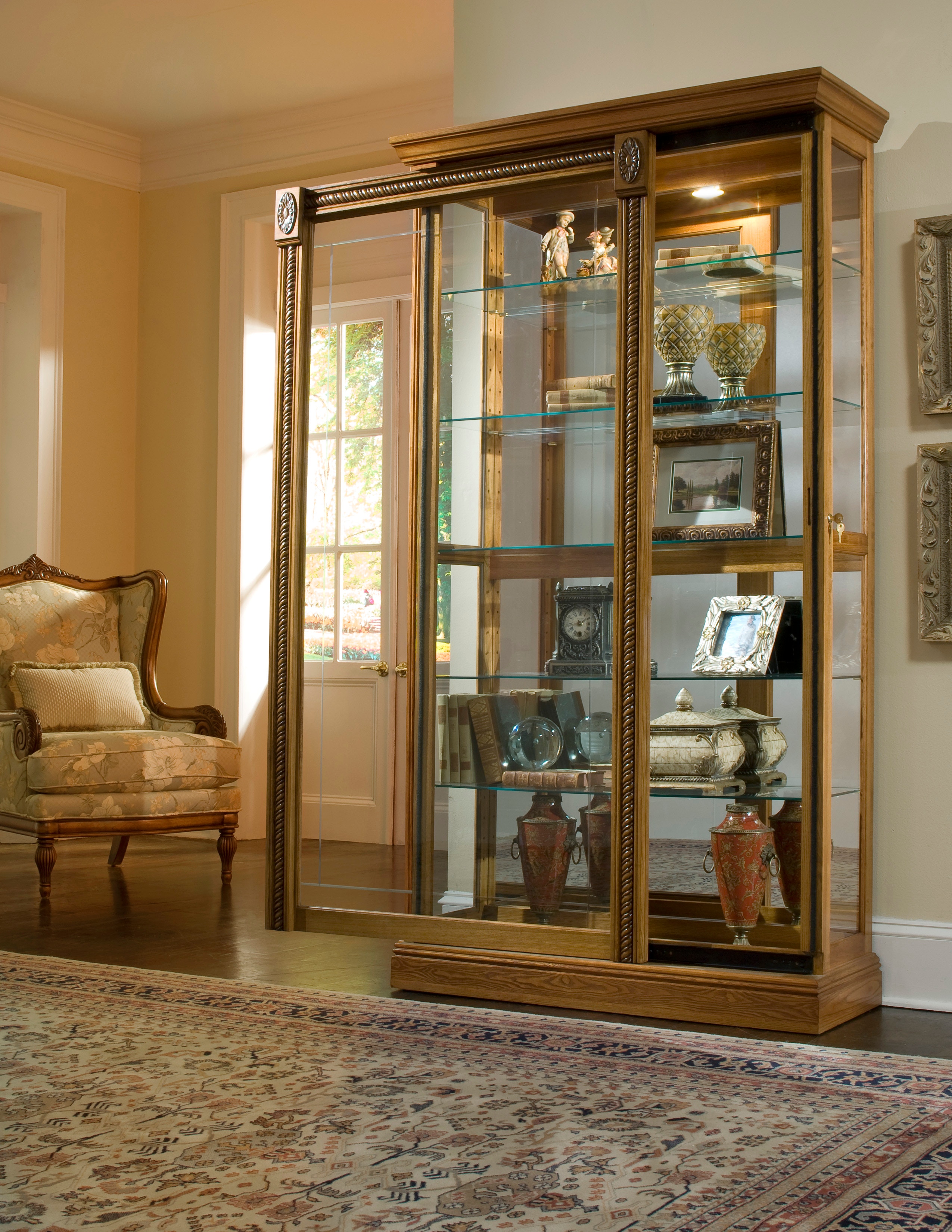 Pulaski curio deals cabinet sliding door