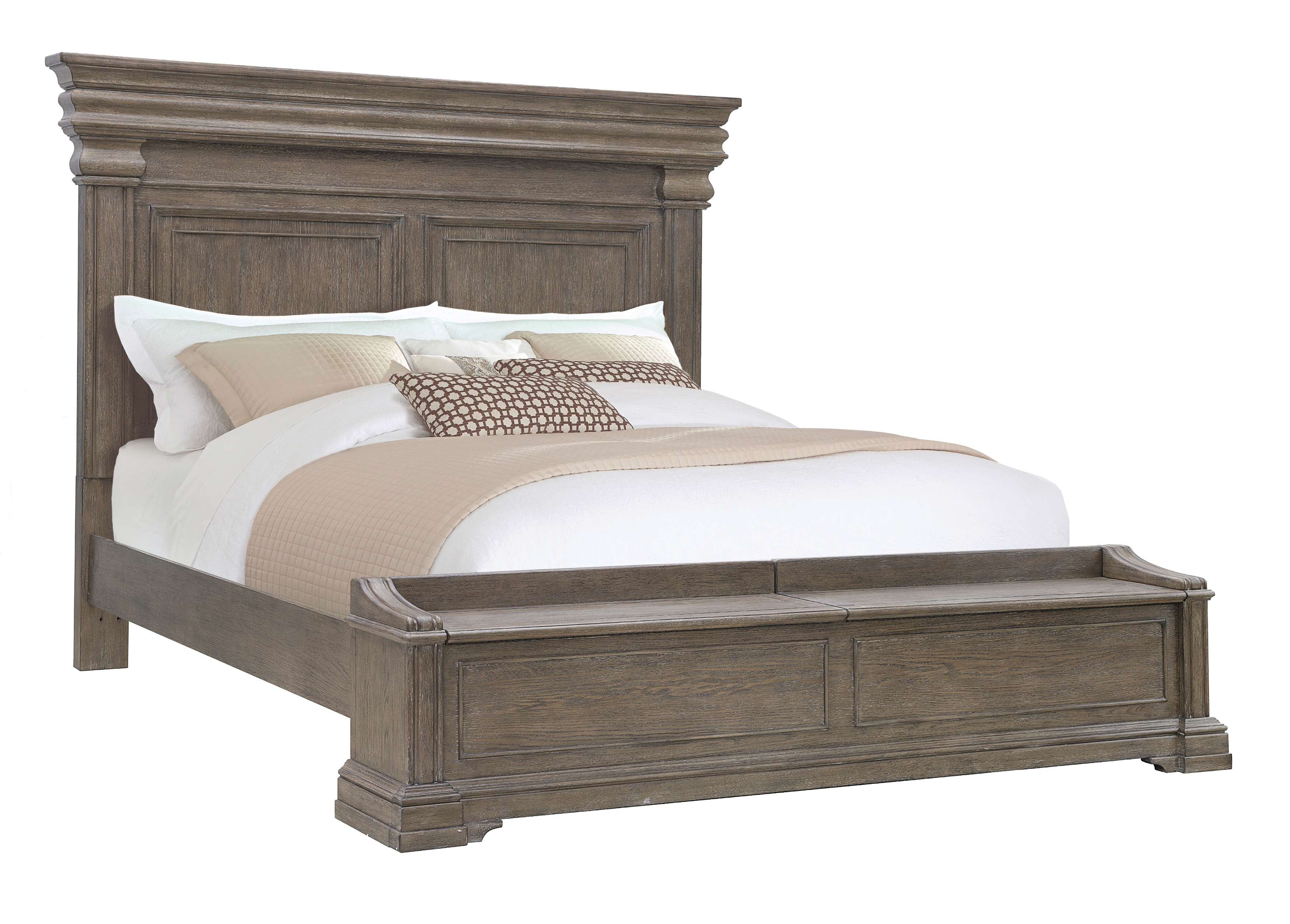 PFC Bedroom Madison Ridge Brown King Bed with Chest Footboard P413