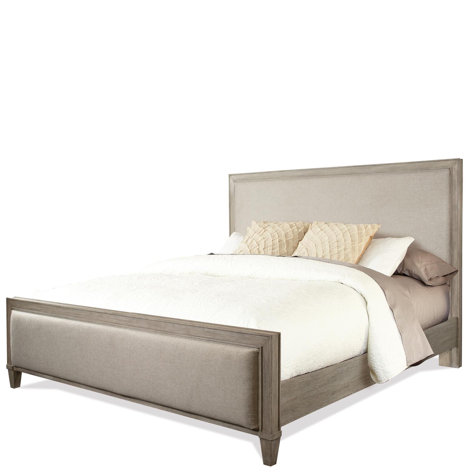 King upholstered headboard store with wood trim