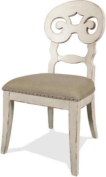 Riverside Mix-N-Match Chipped White Scroll Back Upholstered Side Chair 36352 36352