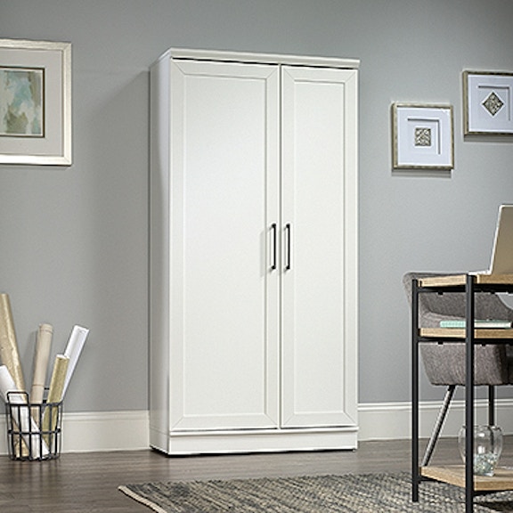 Sauder HomePlus 71 Tall 2-Door Multiple Shelf Wood Storage Cabinet, Soft  White Finish 