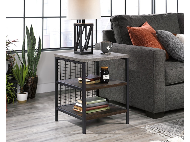 Modern Metal Wood Side Table with Shelves