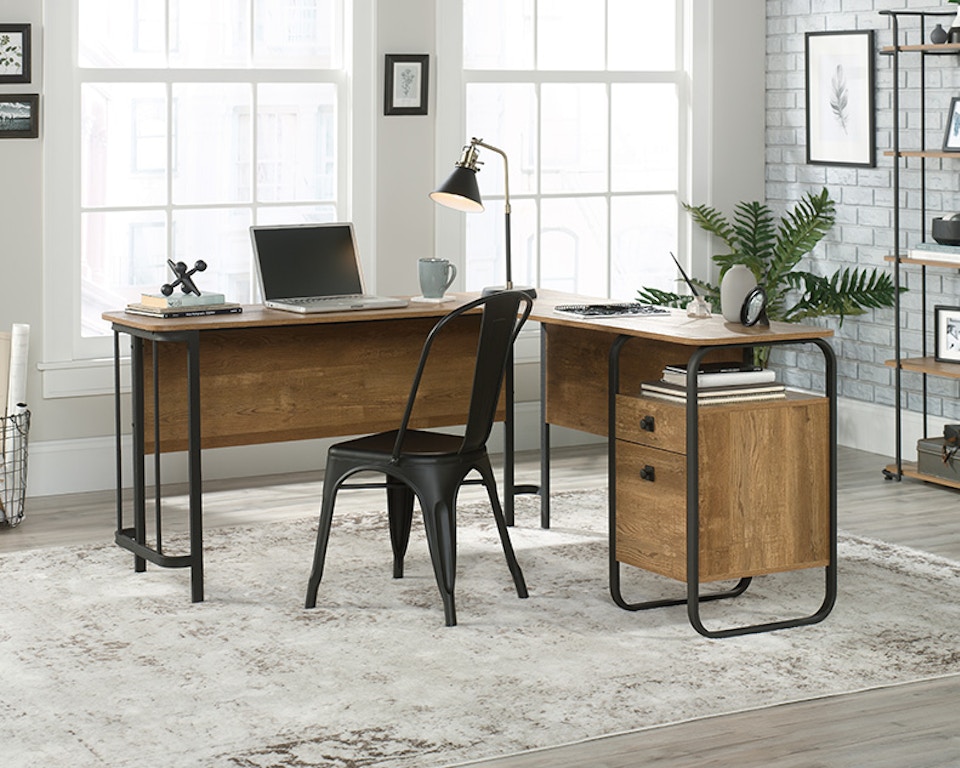 Industrial L-shaped Computer Desk with Cabinet