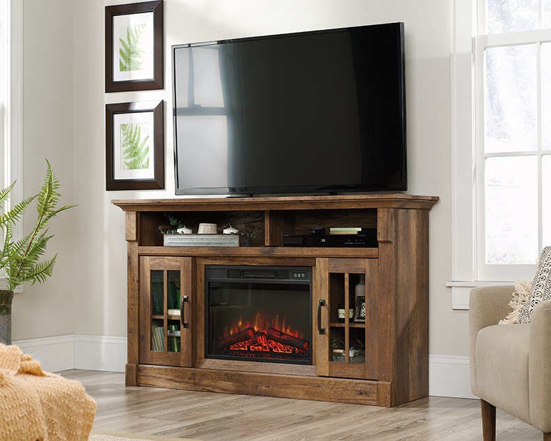 Shop our Fireplace TV Credenza with Glass Doors by Sauder | 427377 | Joe  Tahan's Furniture