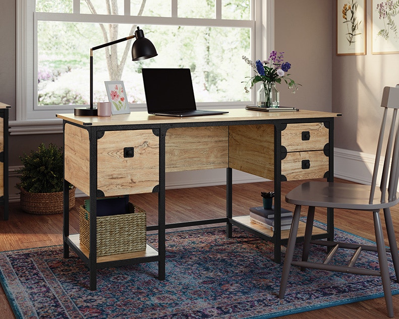 small industrial desk with drawers