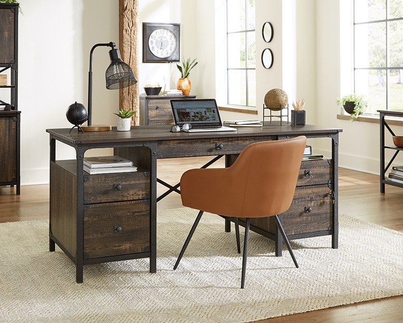 small industrial desk with drawers