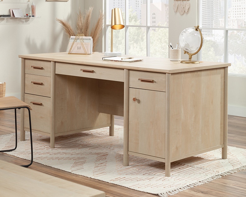 Light wood deals desk with storage