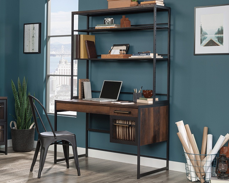 Oak computer desk store with hutch