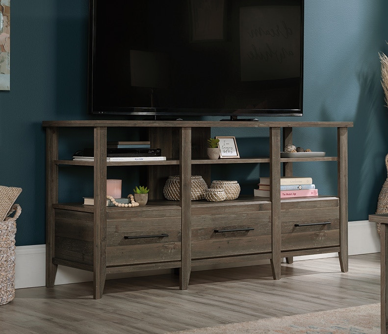 Shop our Credenza TV Stand with Storage in Pebble Pine by Sauder 431748 Joe Tahan's Furniture