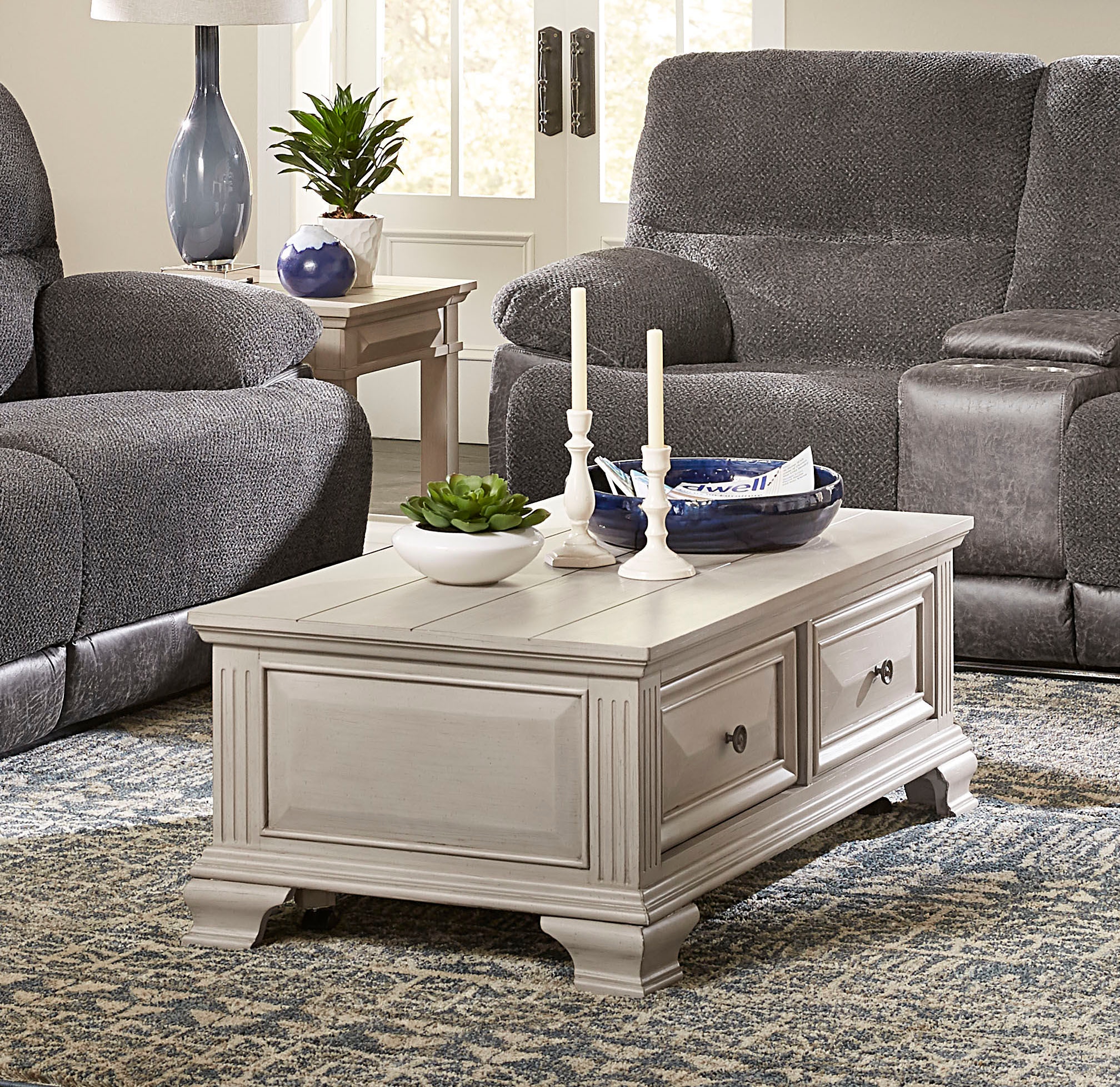 traditional coffee table with drawers