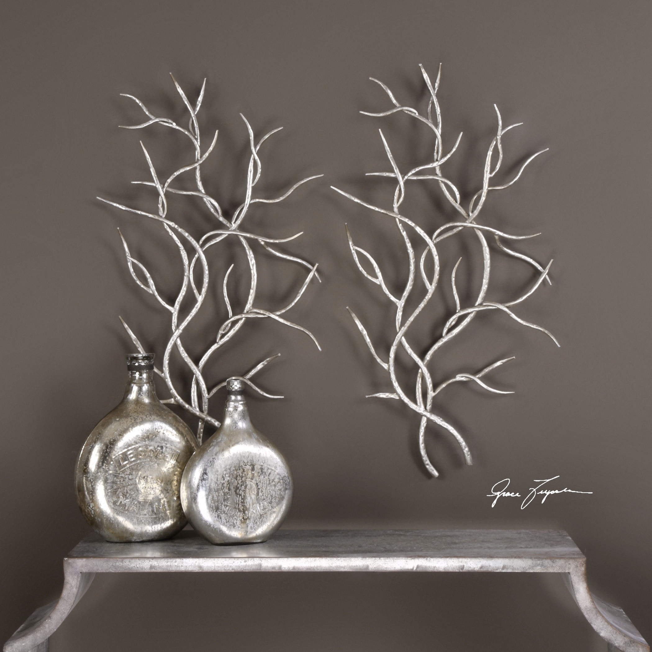 Uttermost Wall Decor Silver Branches Wall Art S/2 04053 Uttermost Wall Decor Silver Branches Wall Art S/2 04053