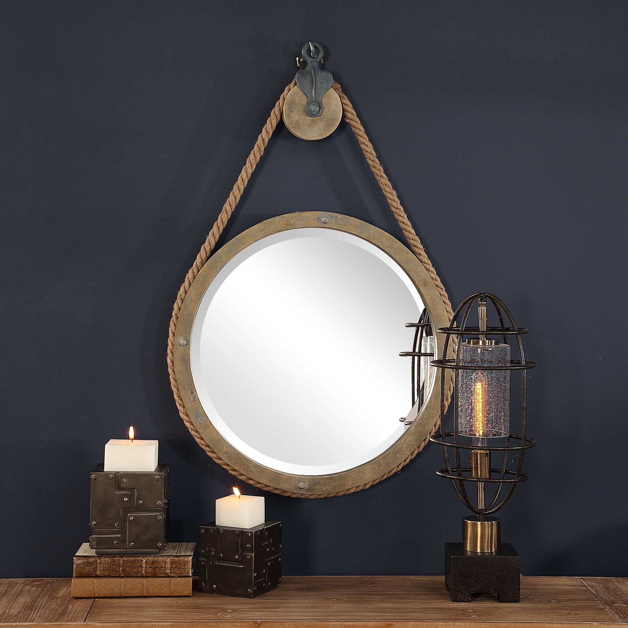 Uttermost Mirrors Melton Round Pulley Mirror 09490 | Hickory