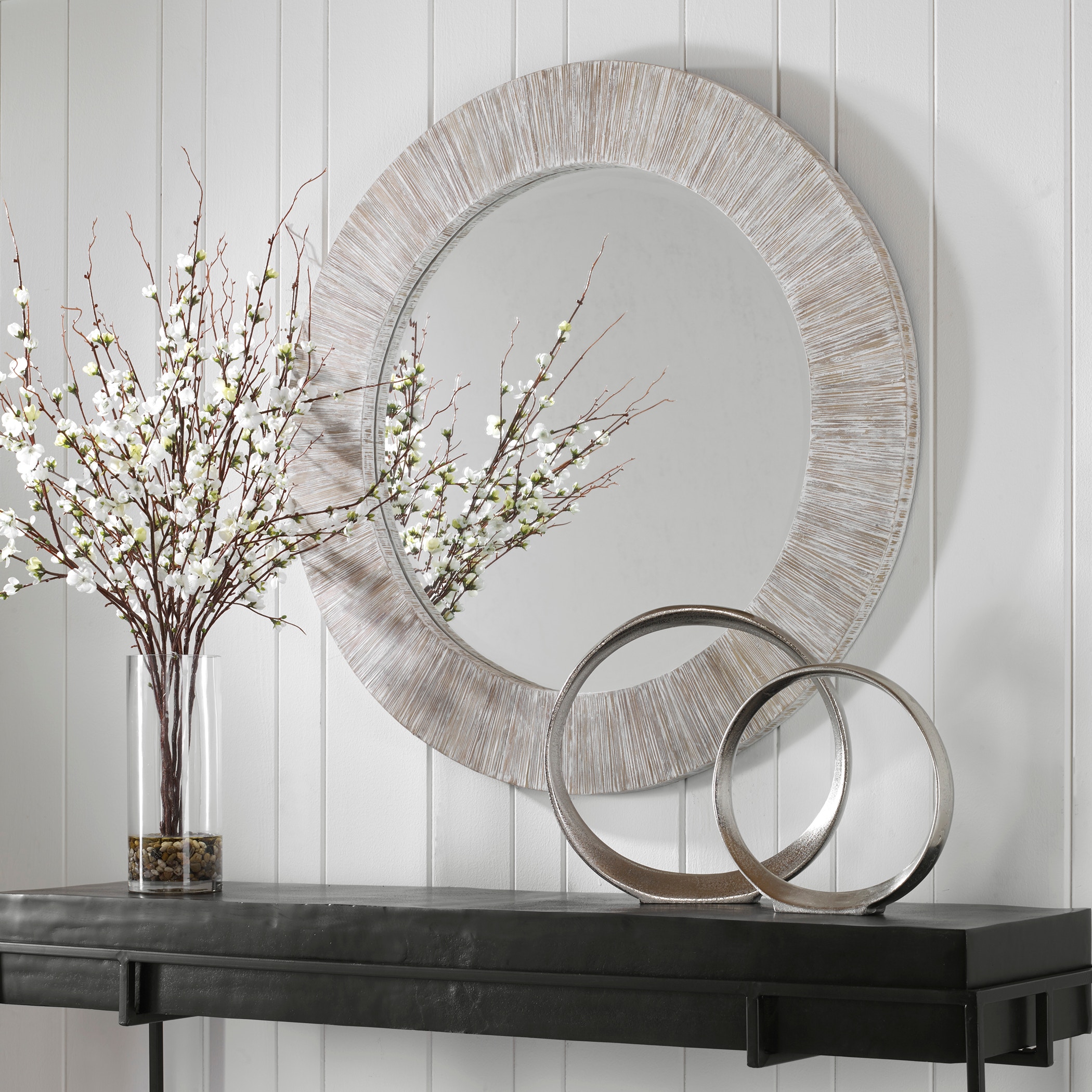 Repose Whitewash Round Mirror UT09785