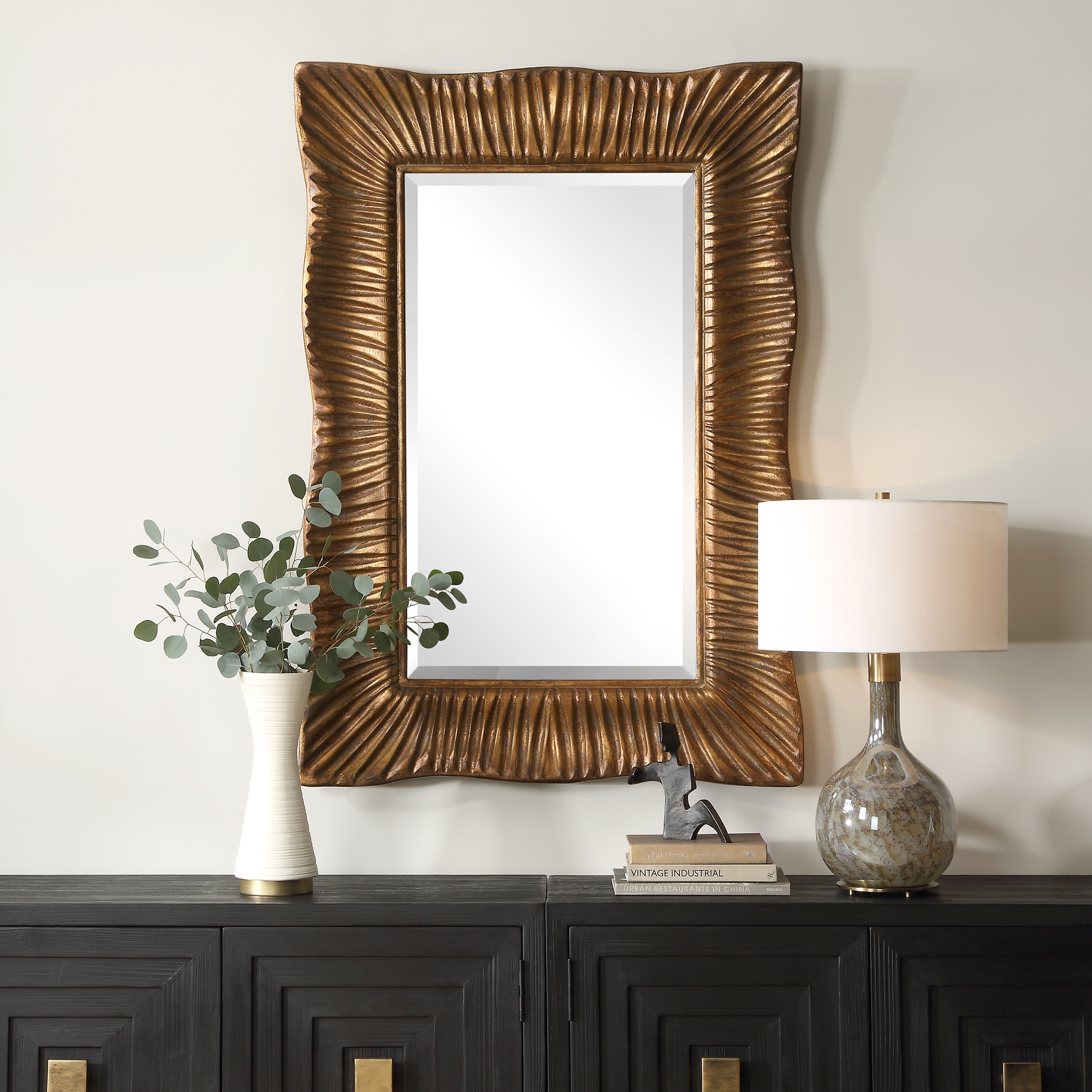 鏡 journalstandardFurniture OLD ELMMIRROR Emerson Scalloped Antique Gold Mirror UT09971