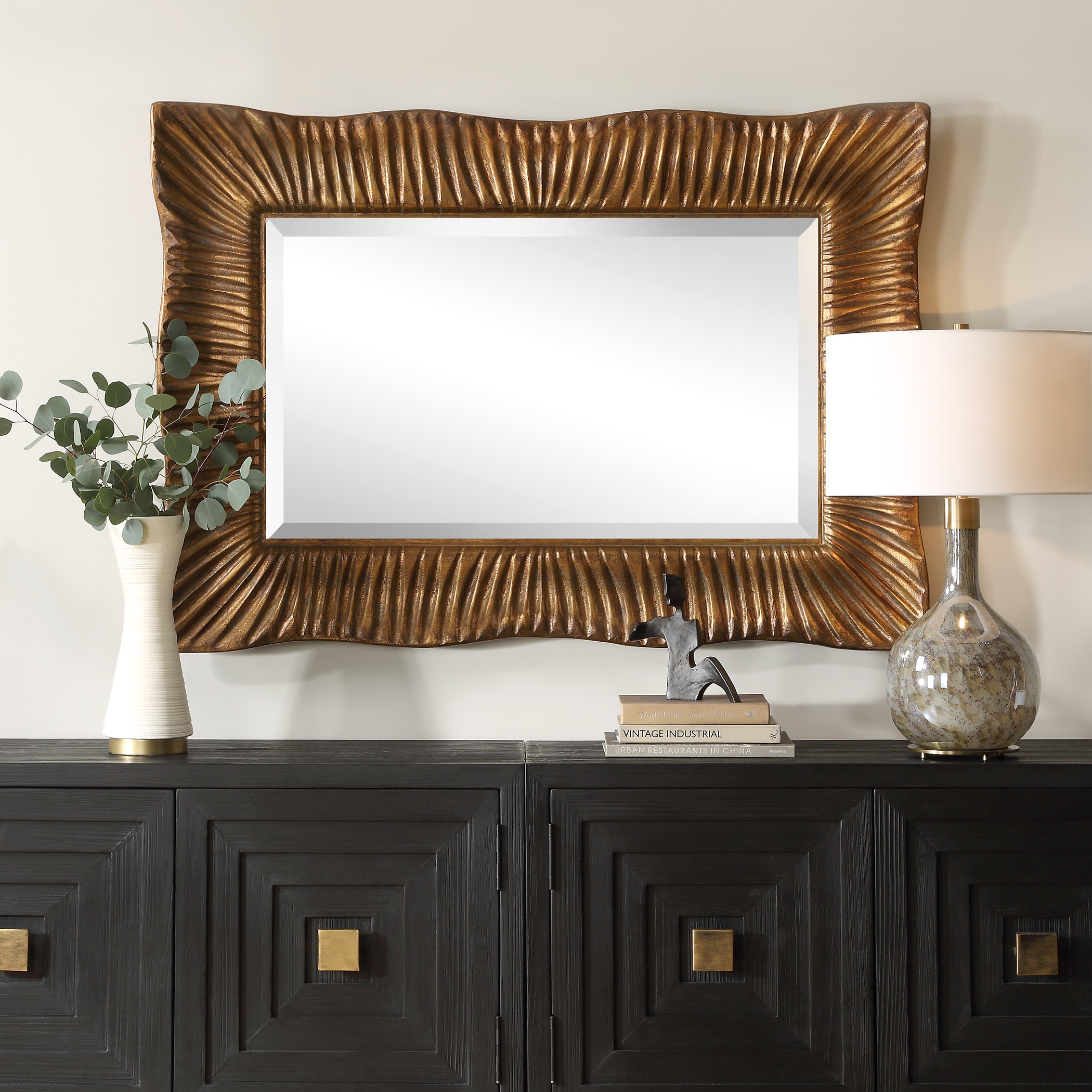 送料無料 ギフト Emerson Scalloped Antique Gold Mirror UT09971 鏡