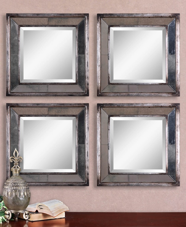 Uttermost, Silver Leaf Sorbolo Mirror Squares 0.75 x 20 x 20 (Set of 2),  20.0 L x 20.0 W x 0.8 D