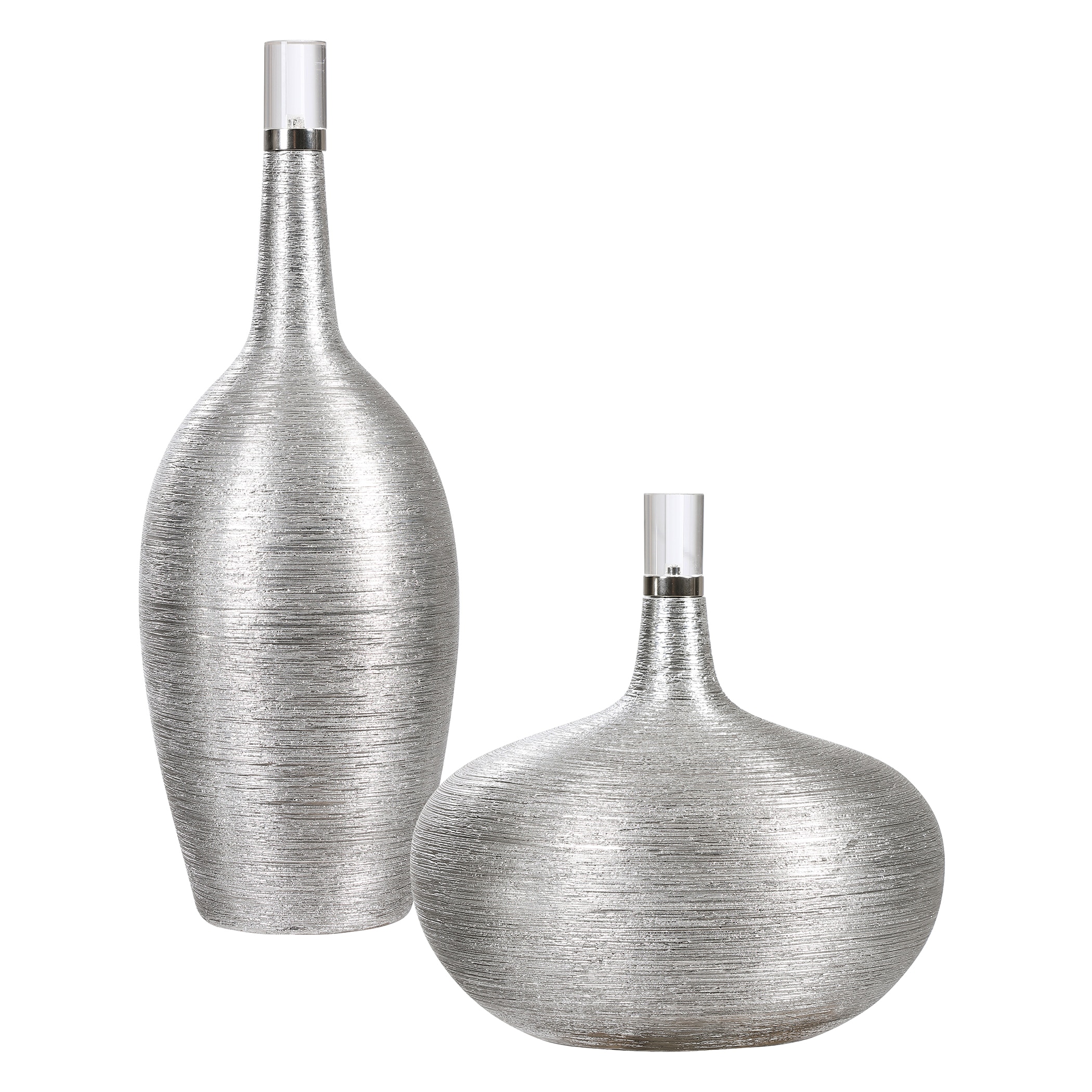 Furnish Home Accessories Gatsby Silver Ribbed Bottles S 2 17883 Furnish Raleigh Nc
