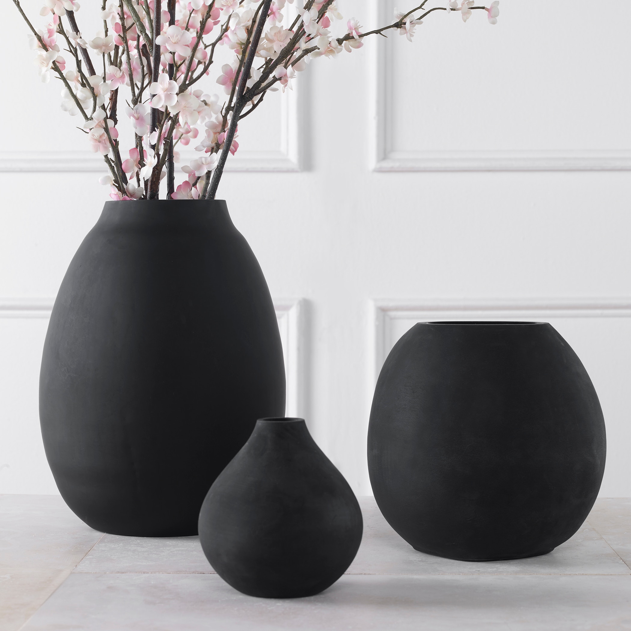Uttermost Home Accents Hearth Matte Black Vases Set/3 18068