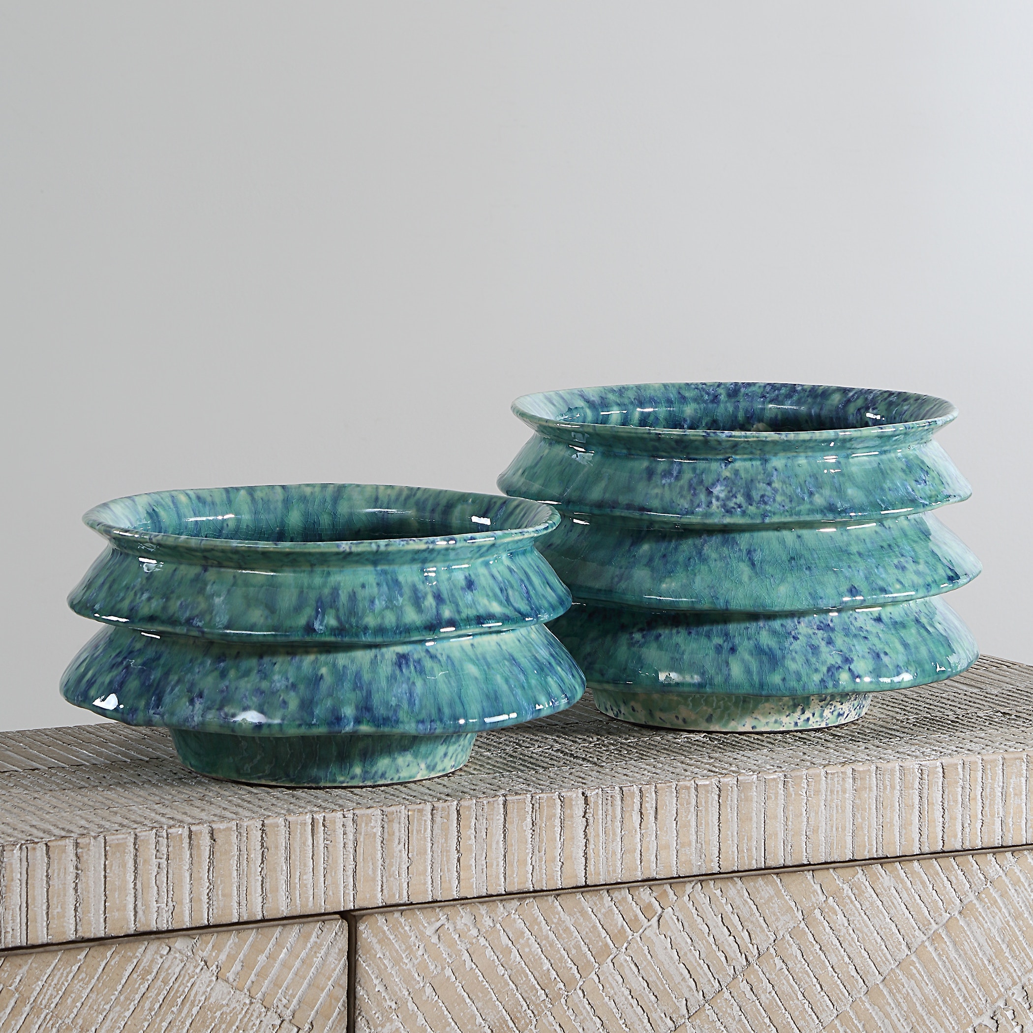 ZigZag Blue Green Bowls Set/2 UT18147