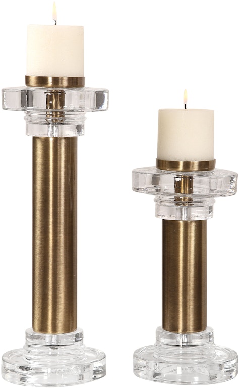 Uttermost Home Accents Leslie Brushed Brass Candleholders, S/2