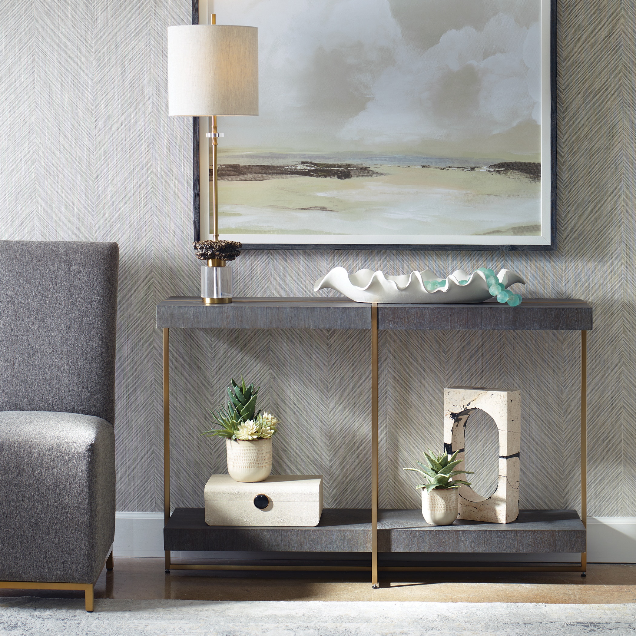 Brass and wood console table discount