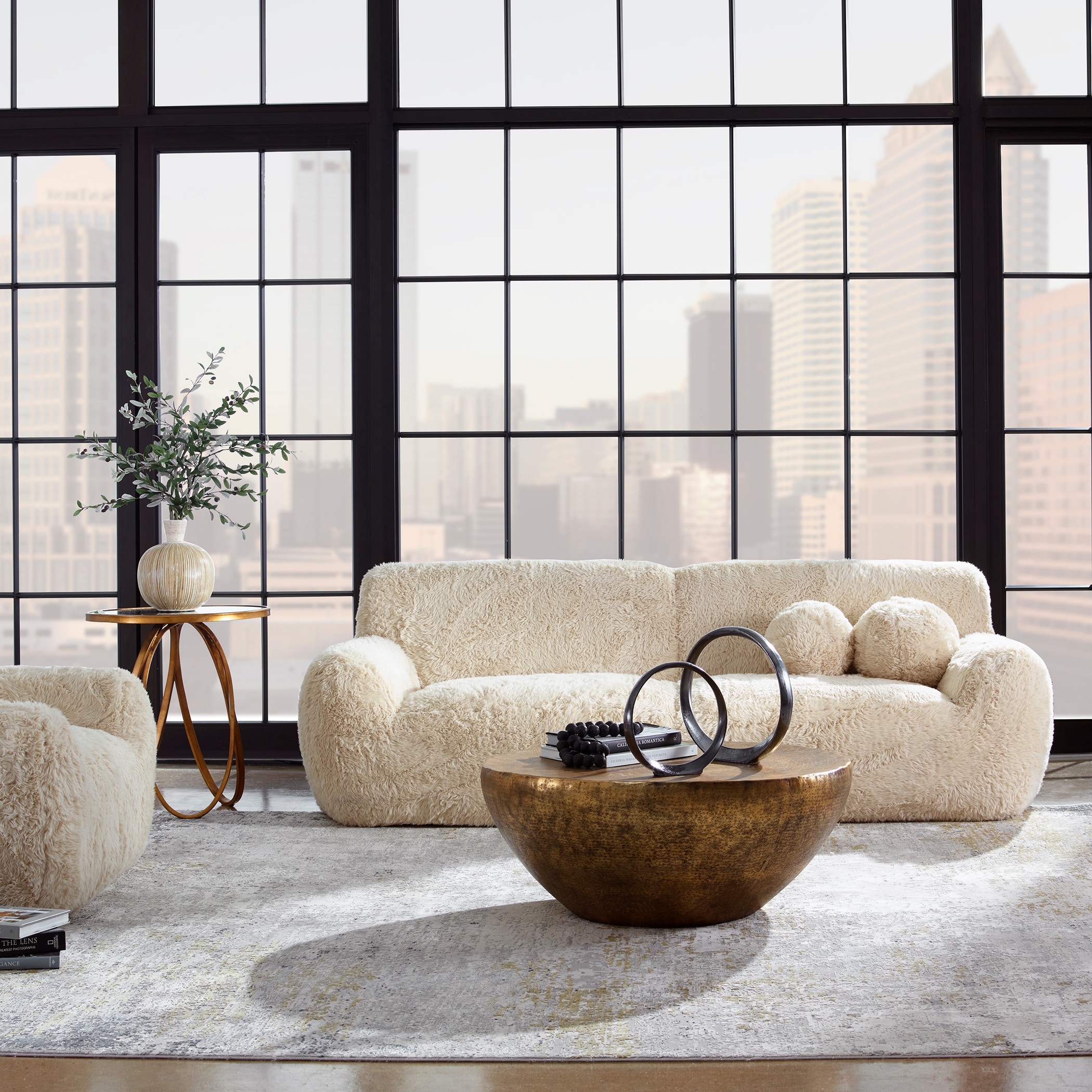 Uttermost Living Room Abide Rounded Sheepskin Sofa 23779