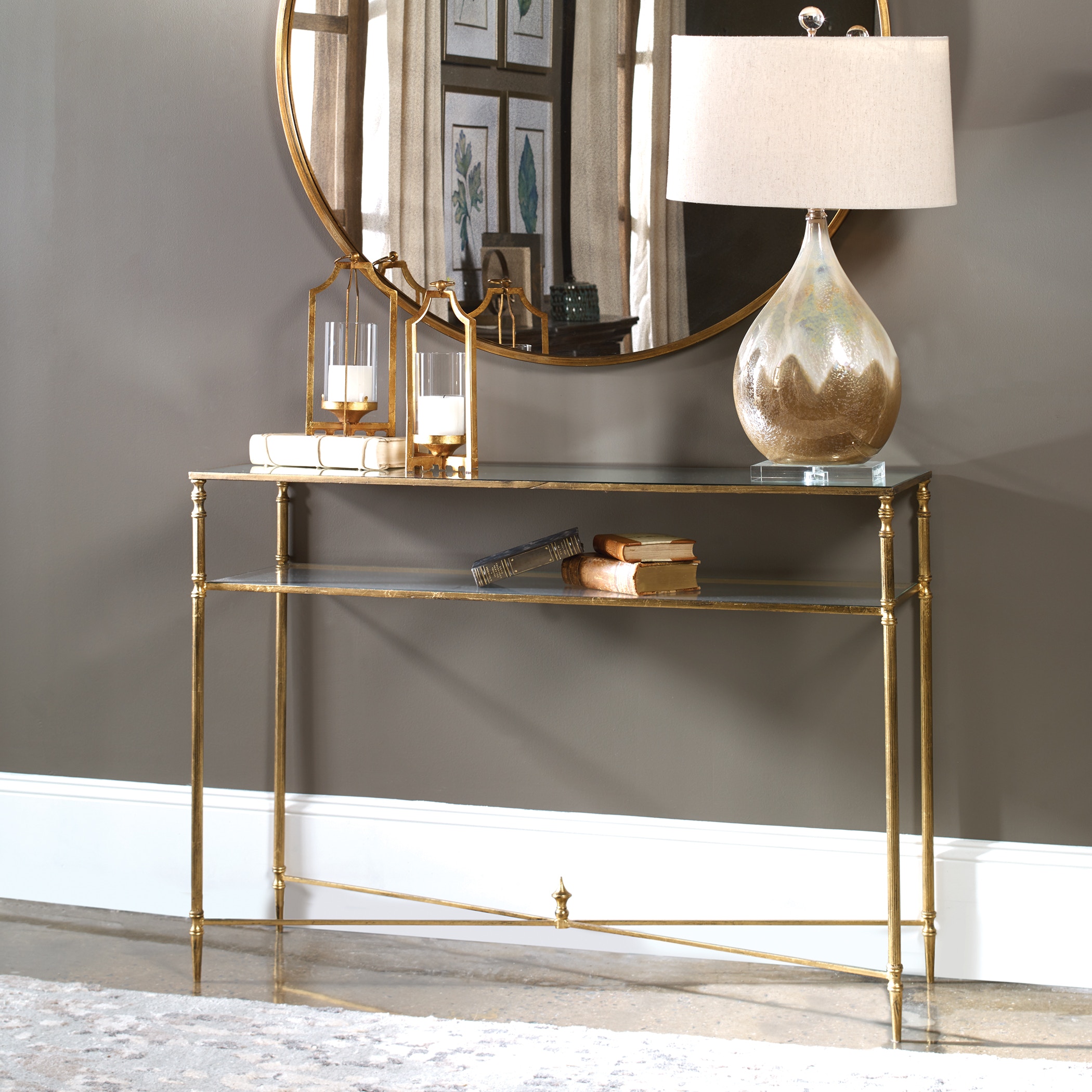 glass console table and mirror