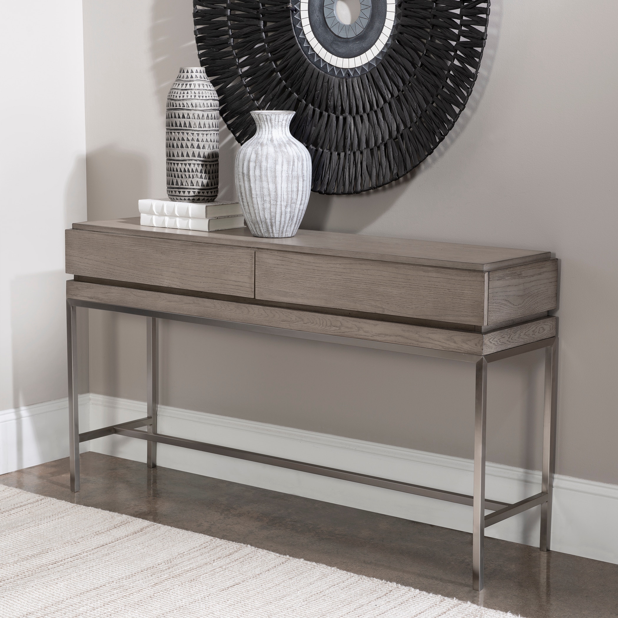 Uttermost Living Room Kamala Gray Oak Console Table 25373 Metropolitan Furniture Allen Park MI