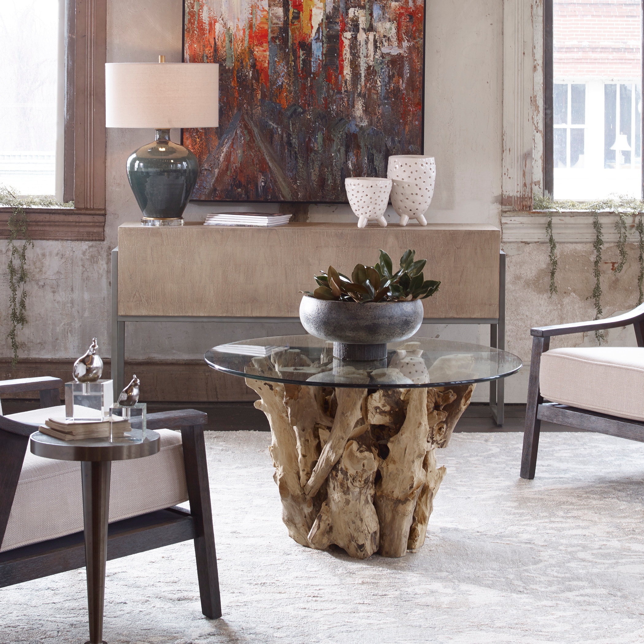 Uttermost Living Room Driftwood Glass Top Cocktail Table 25519