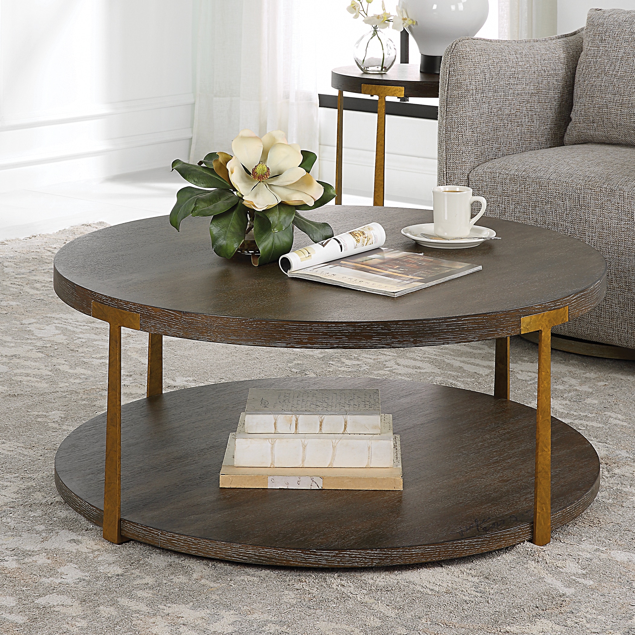 Uttermost Living Room Palisade Round Wood Coffee Table 25555 Carol House Furniture Maryland