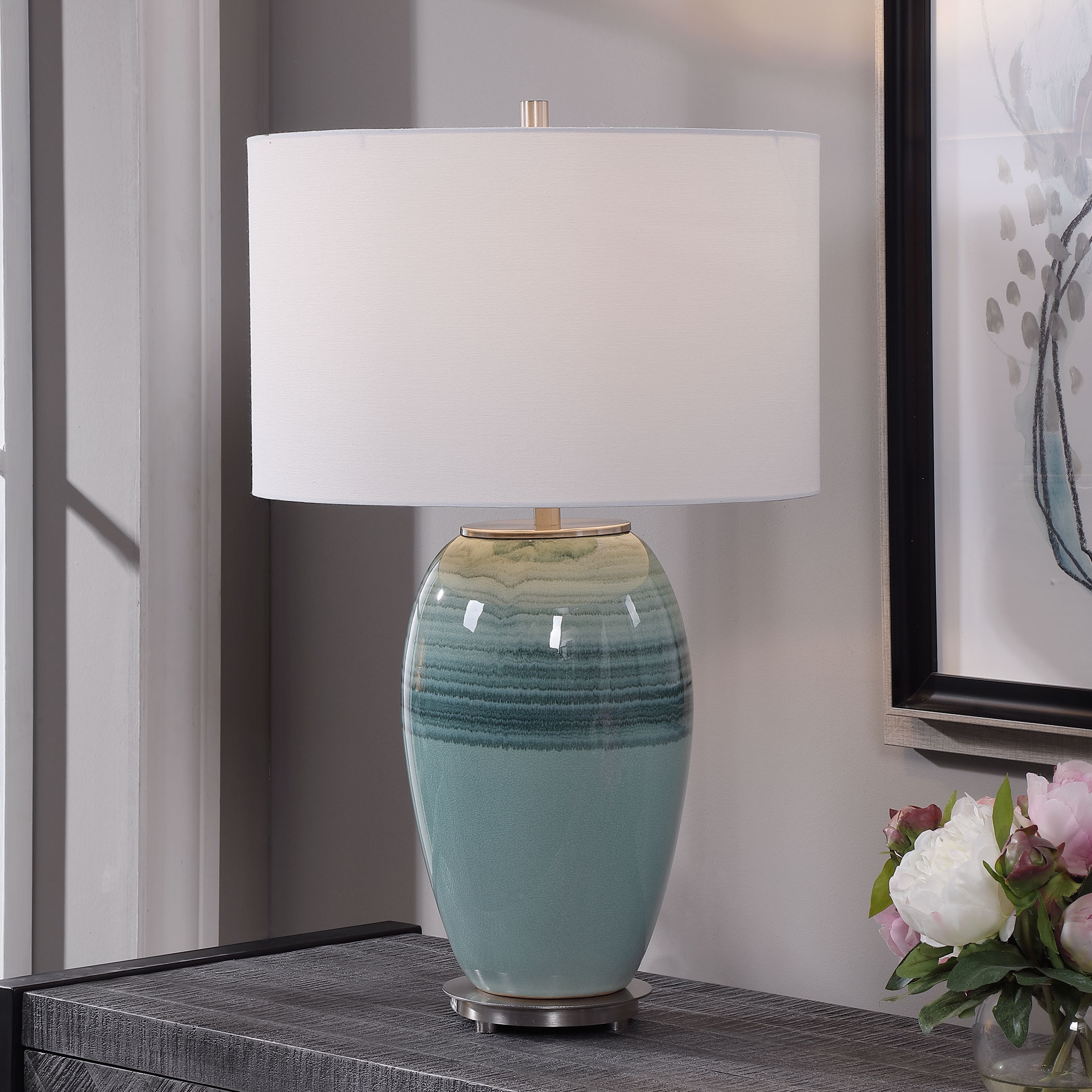 teal and gray lamps