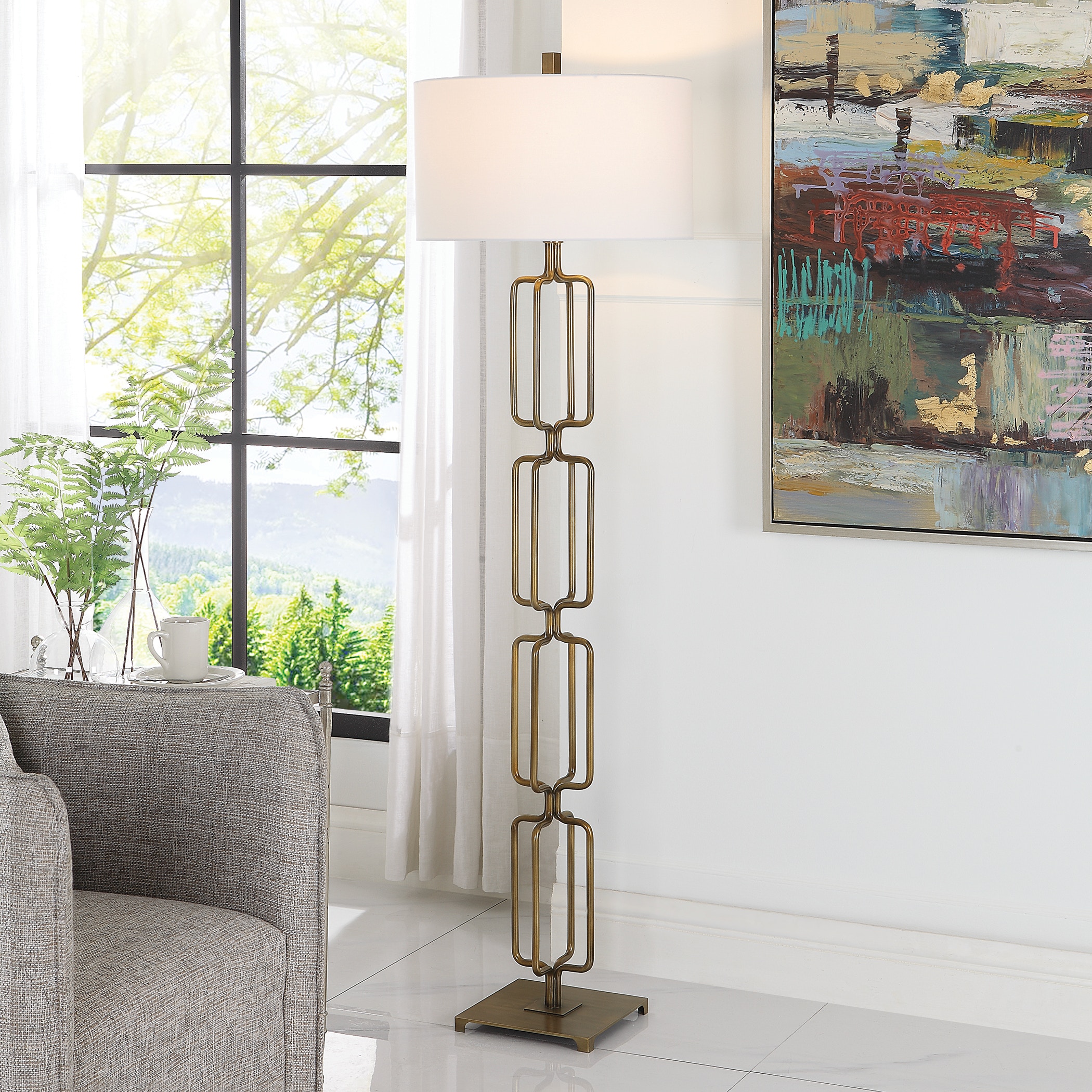 Uttermost Table and Floor Lamps Link Brushed Gold Floor Lamp 30148